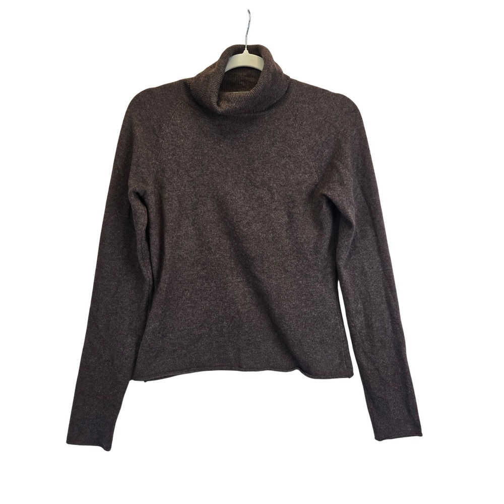 GENE MEYER 100% Cashmere Turtleneck Sweater Cropped Small Chocolate Brown Luxury